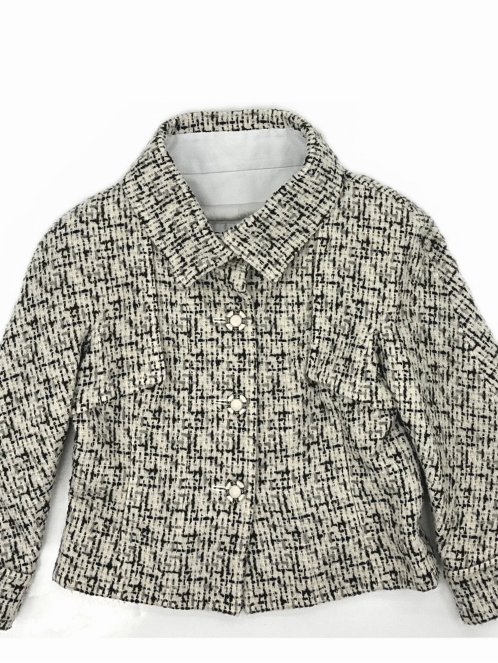 CHANEL Black and White and Green Tweed Girls' Jacket